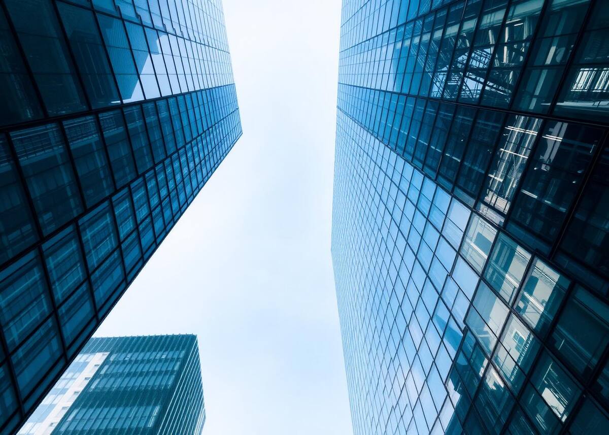 Modern glass towers seen from below